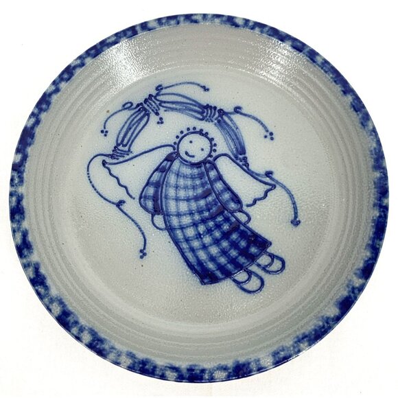 Eldreth Pottery 11" Pie Plate Folk Art Angel 1998 Vintage - Picture 1 of 8